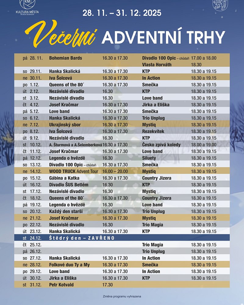 Program Adventních trhů na Výstavišti